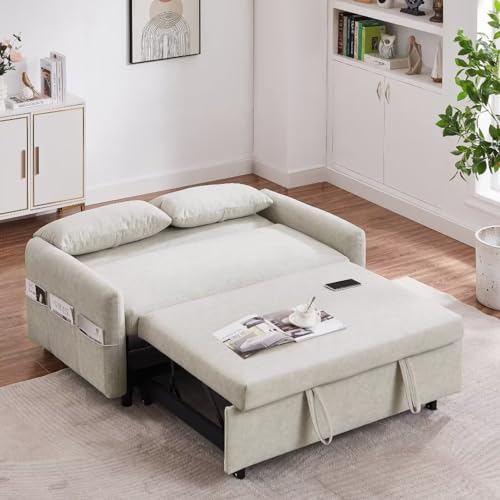 Pull Out Sleep Sofa Couch with Adjustable Backrest, USB Port, 2 Pillows Y891361