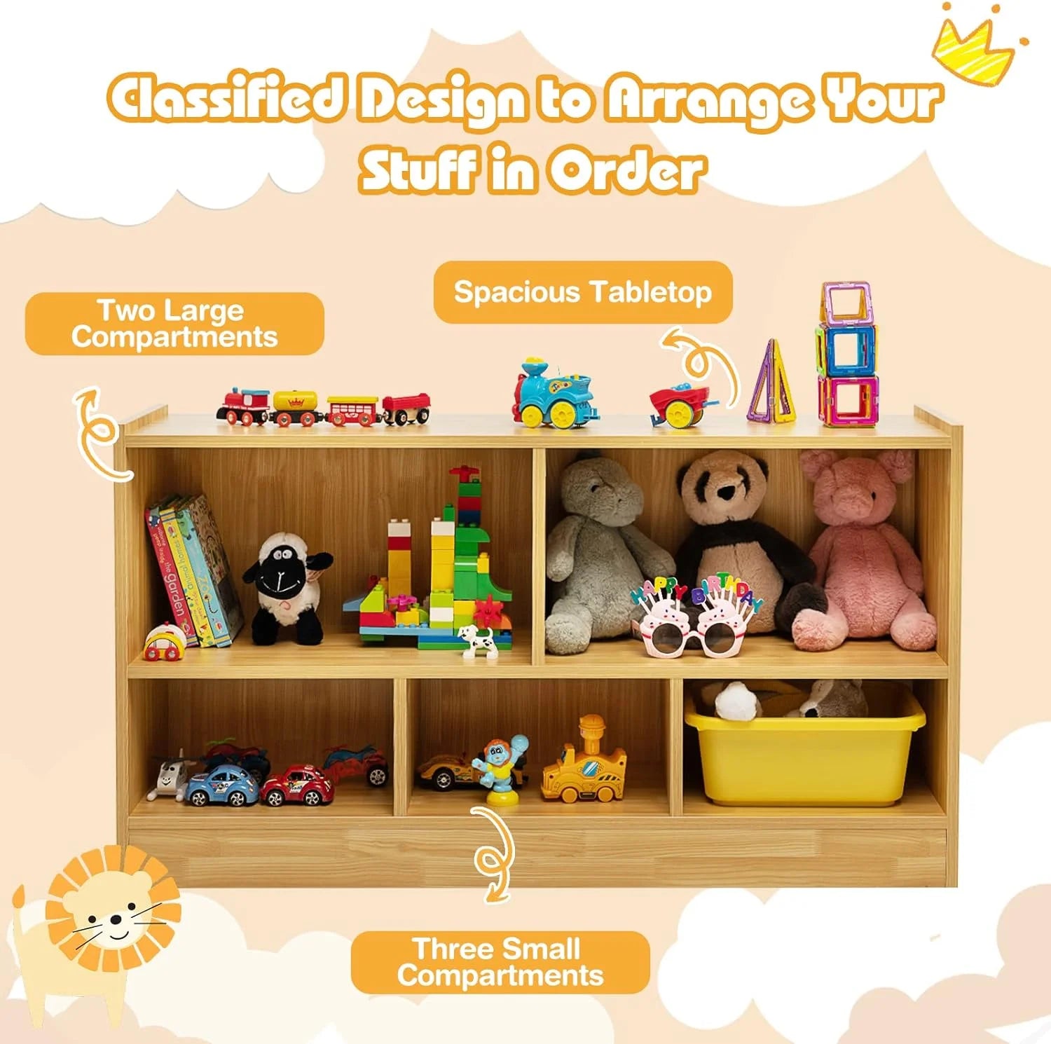 5-Section 2-Tier Wooden Storage Shelf X4269