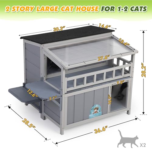 2-Tier Warm Wood Cat Shelter with Sunlight Roof M426555