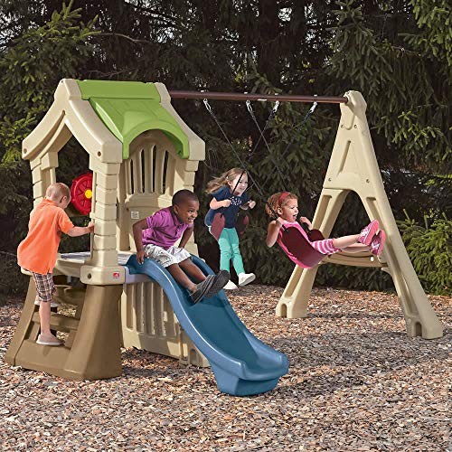 Outdoor Swing Set with Slide and Playhouse J5339