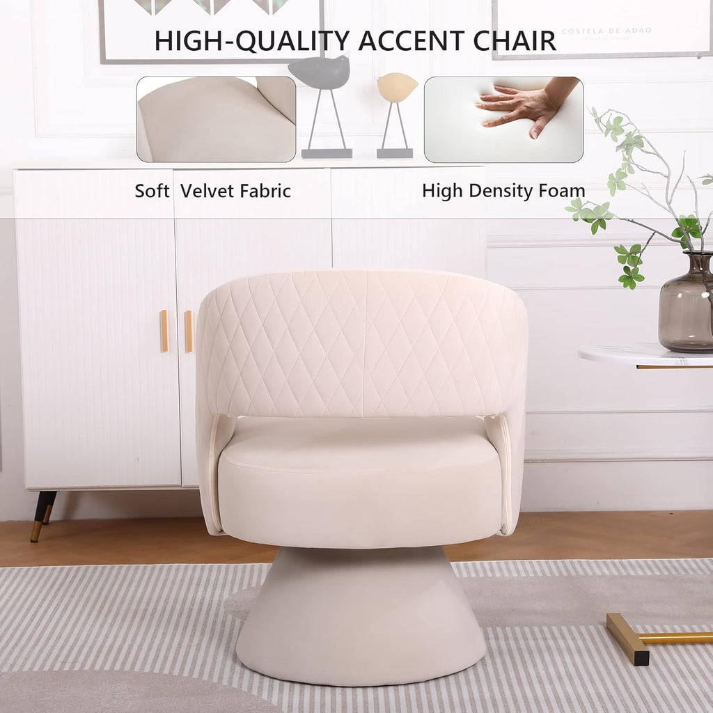 Beige Velvet Swivel Barrel Chair Set of 2 I106