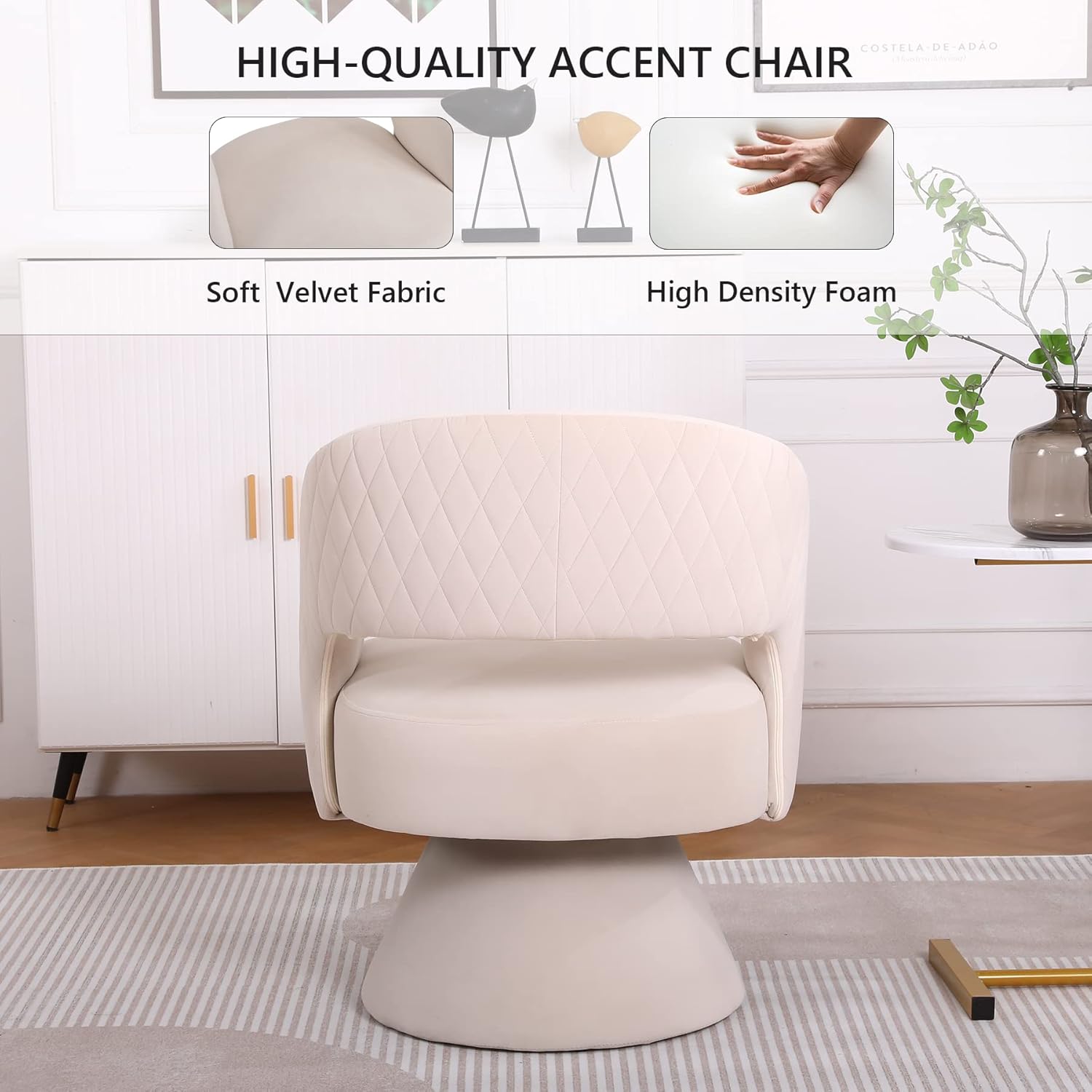 Beige Velvet Swivel Barrel Chair Set of 2 I106