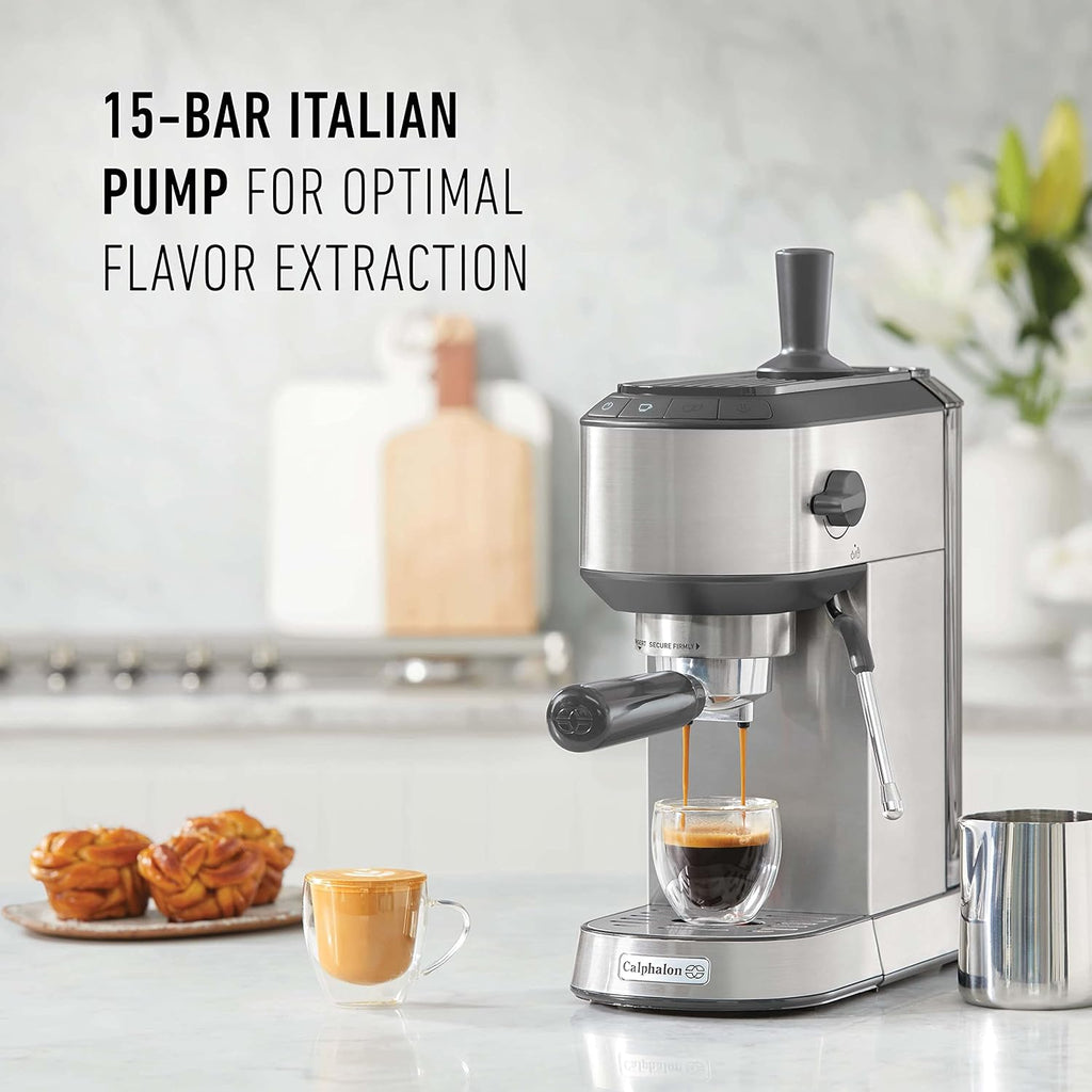 Compact Espresso Machine with Milk Frother, Stainless Steel S4047