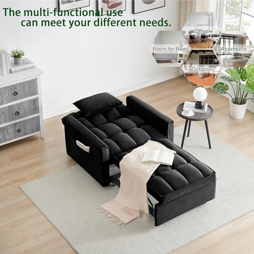 White Velvet Convertible Chair Bed Sleeper 3 in 1 Single Sleeper Sofa O842