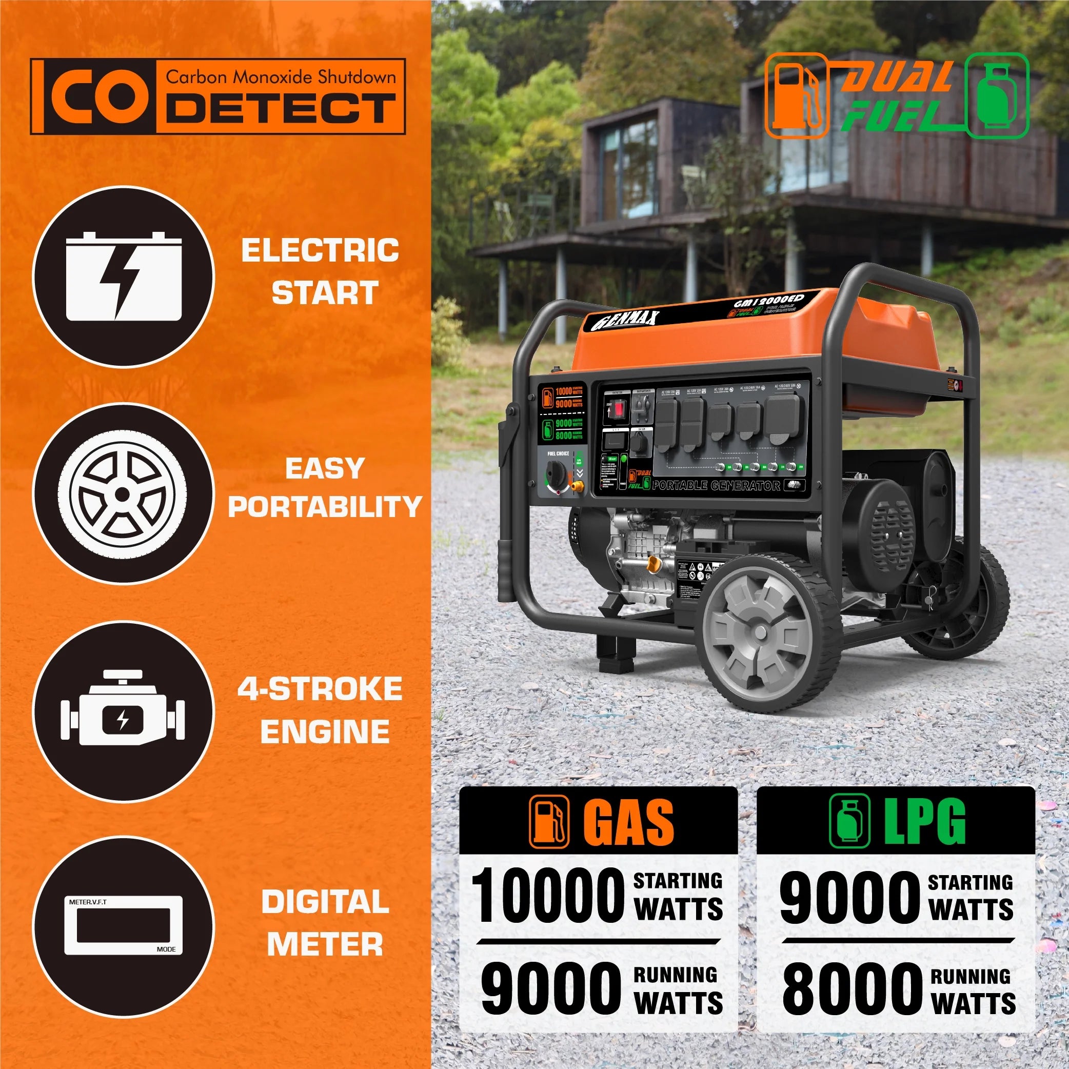 Dual Fuel Portable Generator 12000 Watt Electric Start Y40830