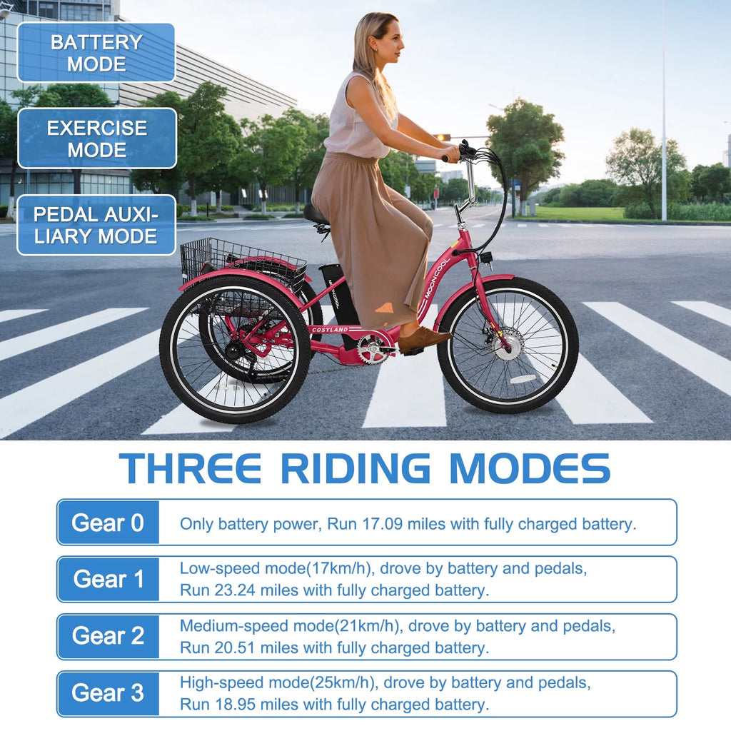 24" 350W 7-Speed Electric Tricycle with Removable Lithium Battery 36V 14.5AH L1410