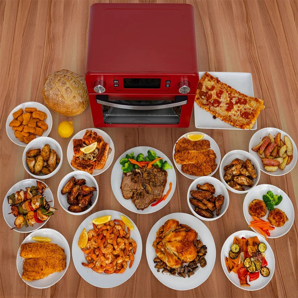 24QT Stainless Steel Countertop Toaster Air Fryer Oven Red U10478
