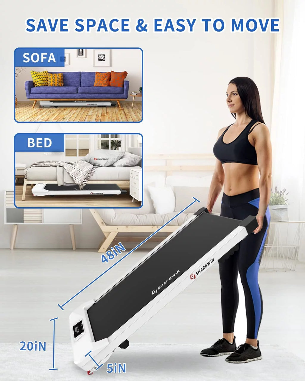 White Under Desk Treadmill 300 lb Capacity with Remote Control and LED Display D81988