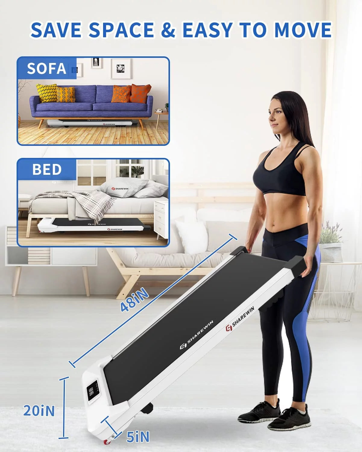 White Under Desk Treadmill 300 lb Capacity with Remote Control and LED Display D81988