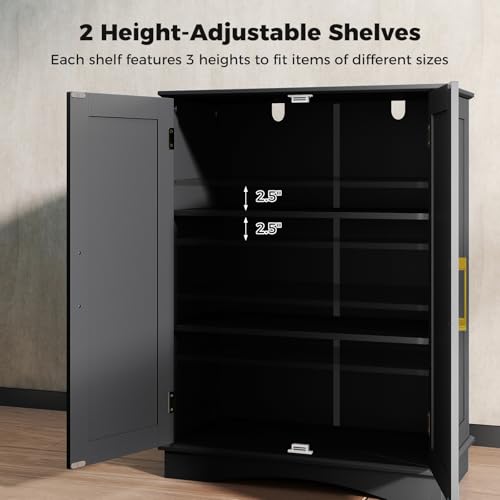 Black 31.5" H Floor Storage Cabinet with 2 Doors and Adjustable Shelves O307