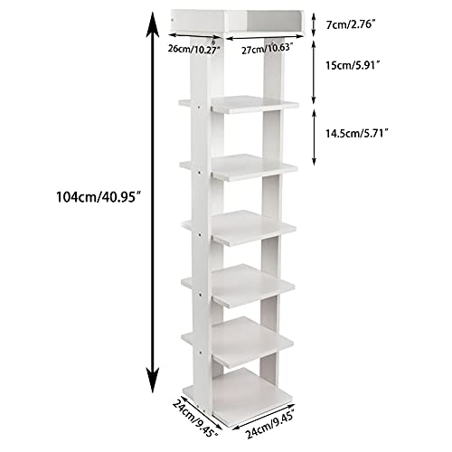 White 7-Tier Narrow Wooden Shoe Rack D11734