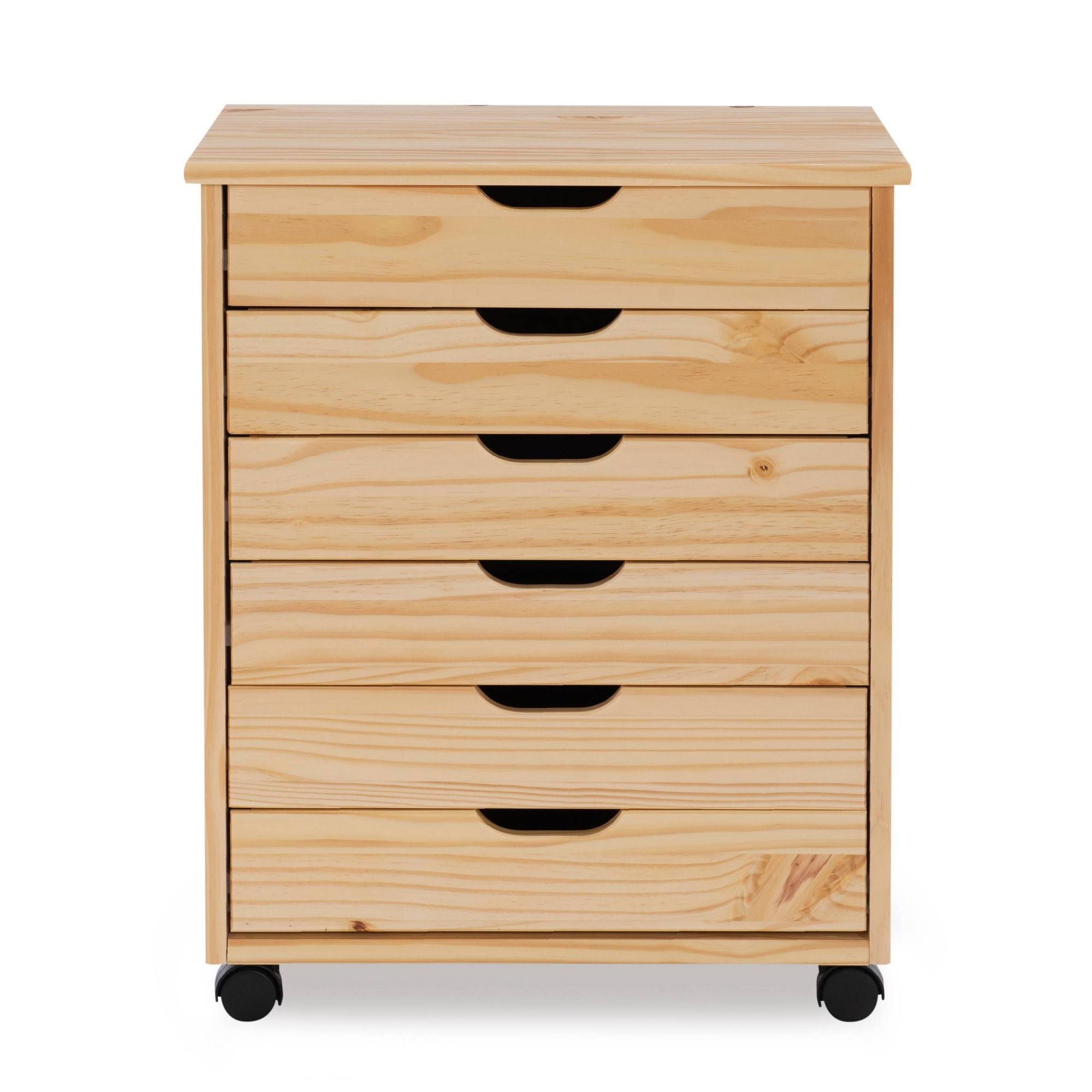 Natural Linon Six Drawer Wide Roll Cart H6579