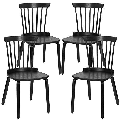 Black Solid Wood Spindle Back Dining Chairs Set of 4 N935