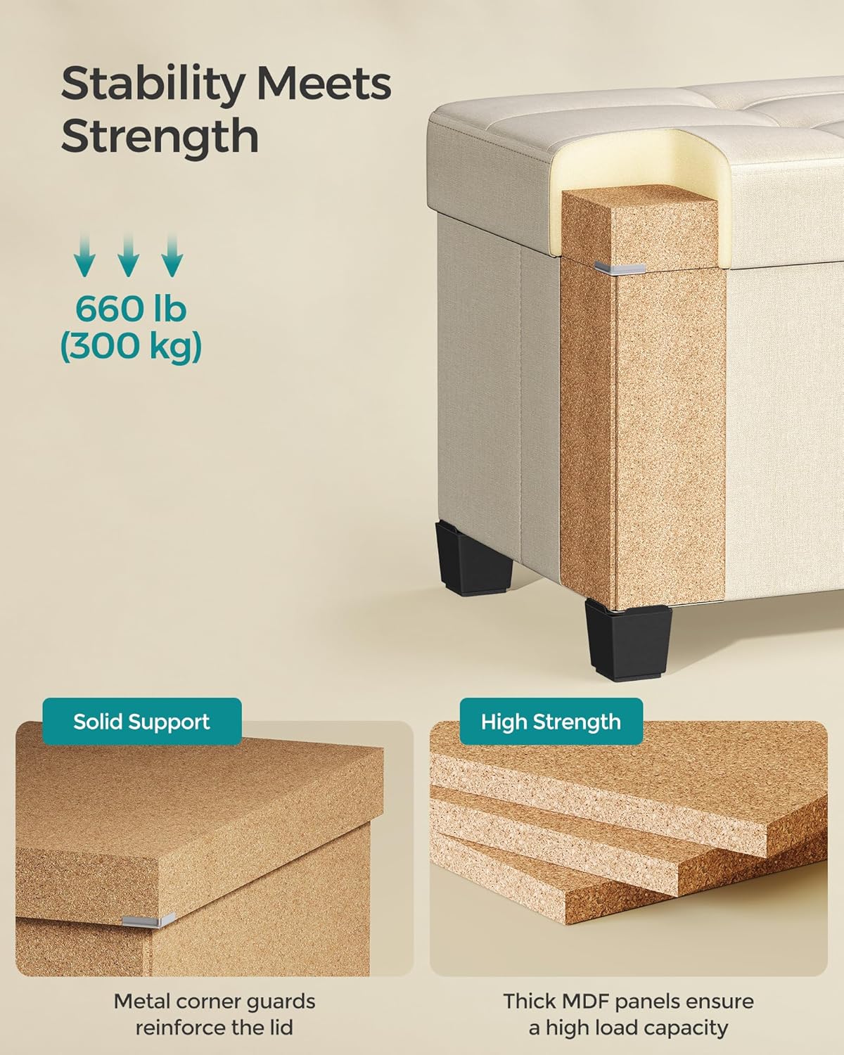 Cream White Storage Ottoman Bench C70620