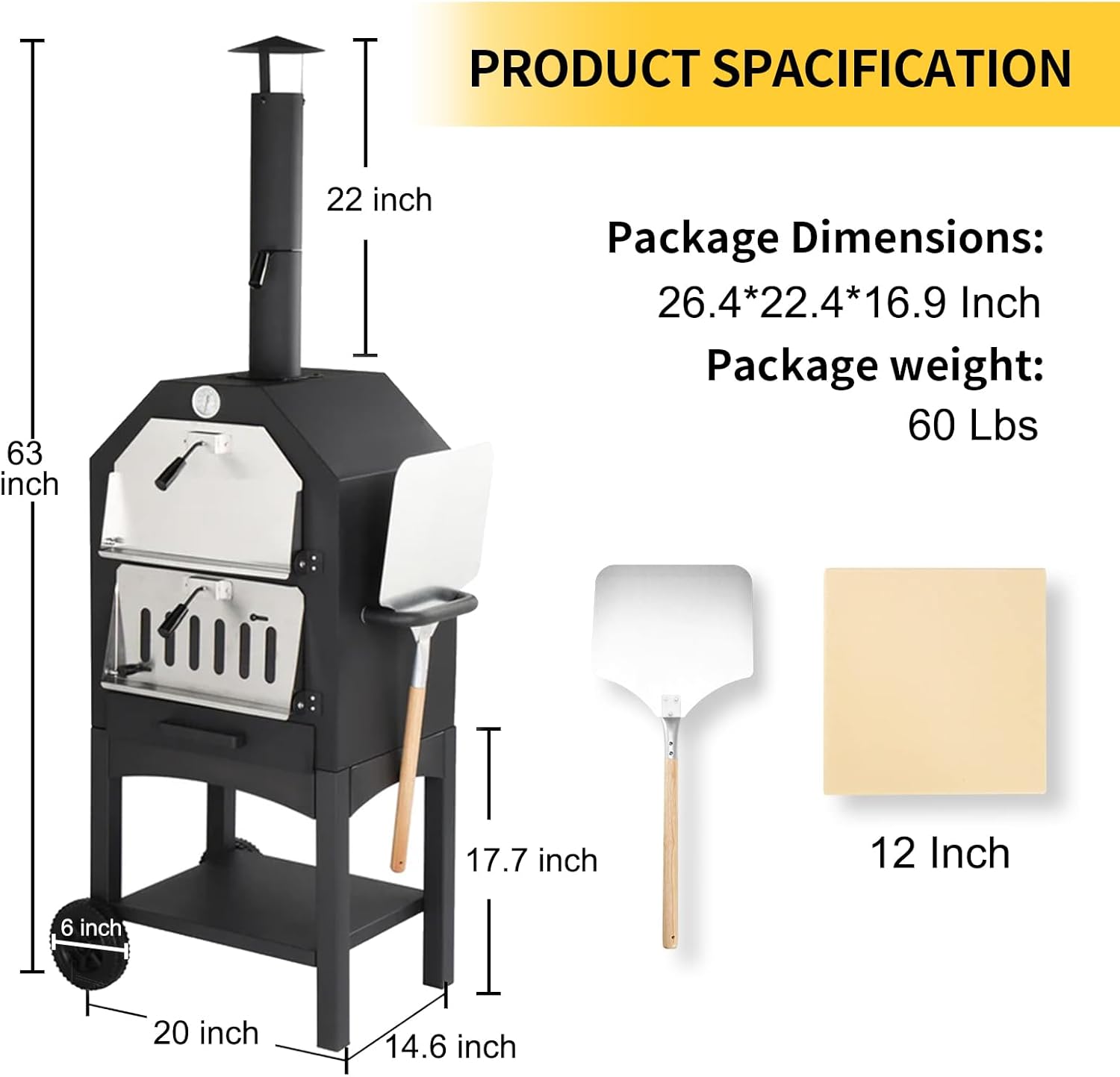 Wood-Fired Pizza Oven with Pizza Stone, Pizza Peel, Grill Rack and Waterproof Cover B16800