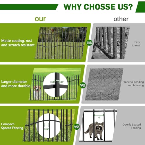 8 Panels Tall No Dig Garden Fence, 40in H x 18ft L, Reinforced Square Tube Rustproof Metal Fencing T718