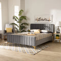 Light Grey Velvet Queen Size Platform Bed M4822