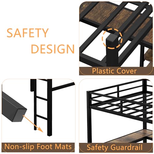 Full Size Metal Loft Bed with Desk and Storage Shelves P159729