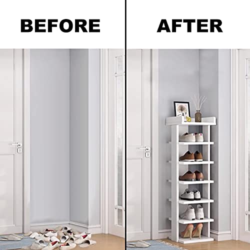 White 7-Tier Narrow Wooden Shoe Rack D11734