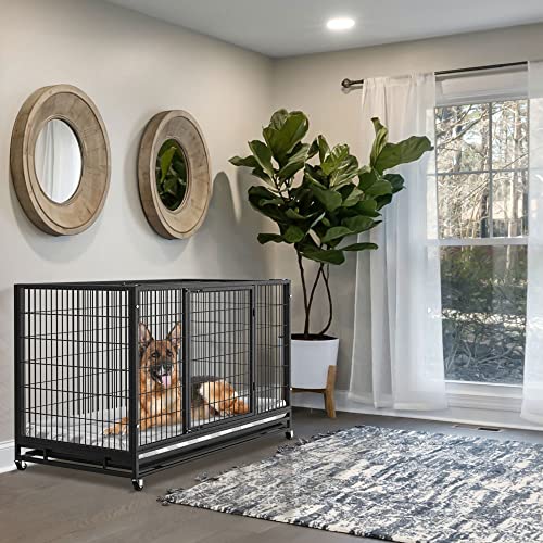 Heavy Duty Dog Crate Cage Kennel with Removable Wire Trays and Wheels H35523