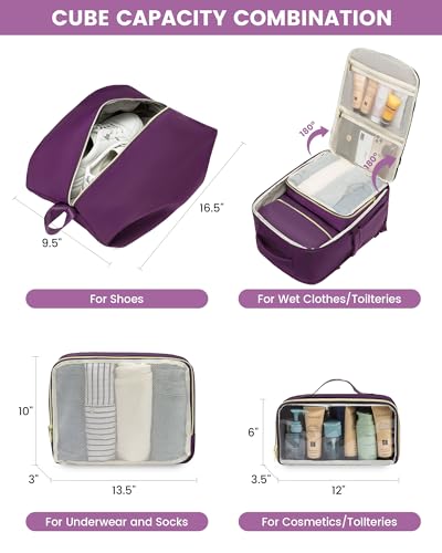 40L Waterproof Travel Backpack with 3 Packing Cubes P828239