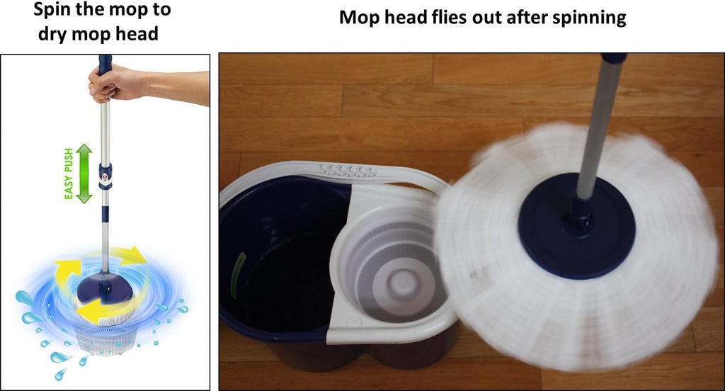 Hand Push Spin Mop with 2 Microfiber Mopheads O1387