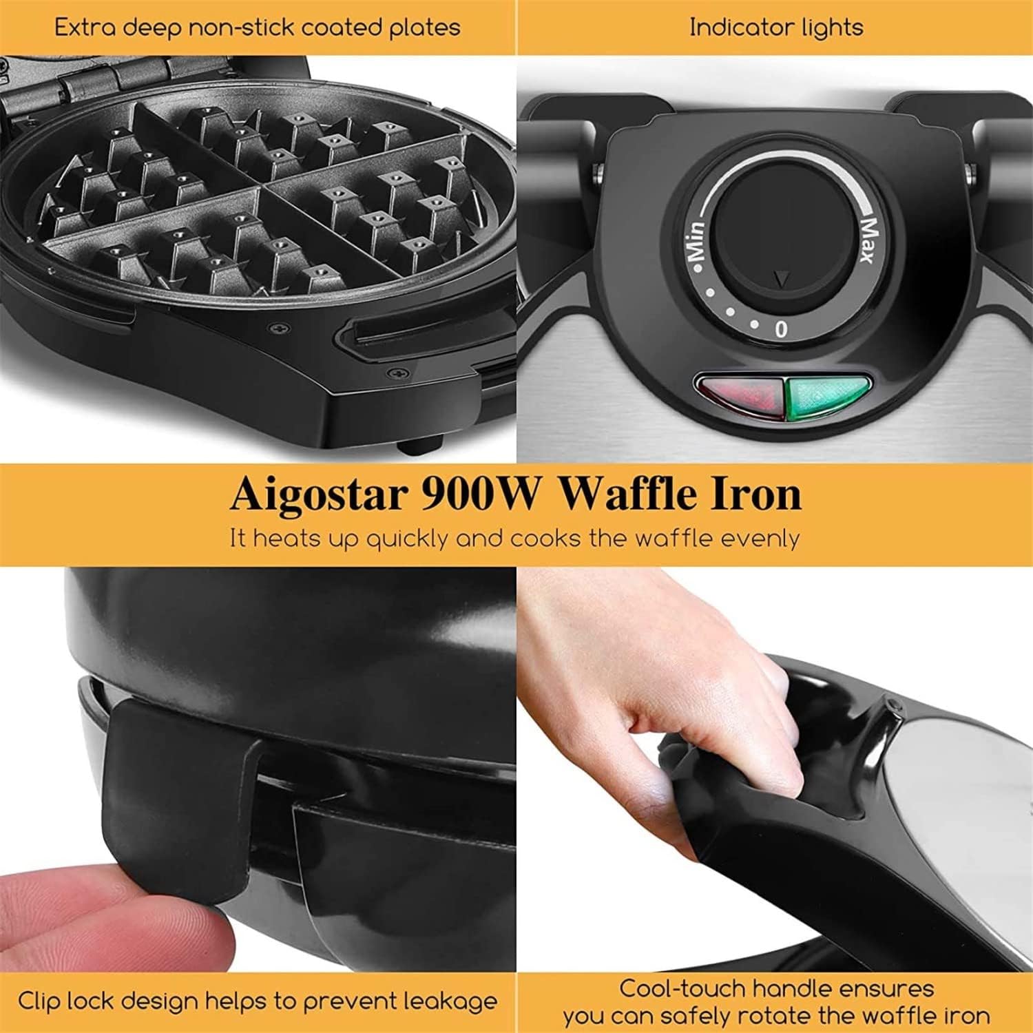 Belgian Waffle Maker 1.2" 8 Inch Flip Non Stick Panini Press Sandwich Maker Q629348