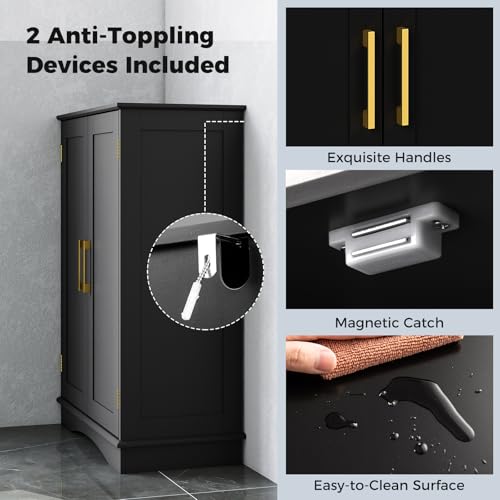 Black 31.5" H Floor Storage Cabinet with 2 Doors and Adjustable Shelves O307