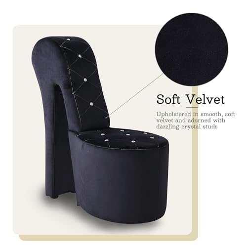 Black Velvet Shoe Chair with Crystal Studs B1180