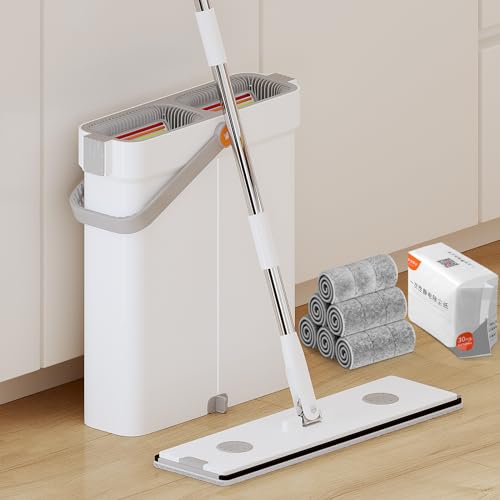 16'' Flat Mop and Bucket with Wringer Set with 4 Microfiber Pads K886
