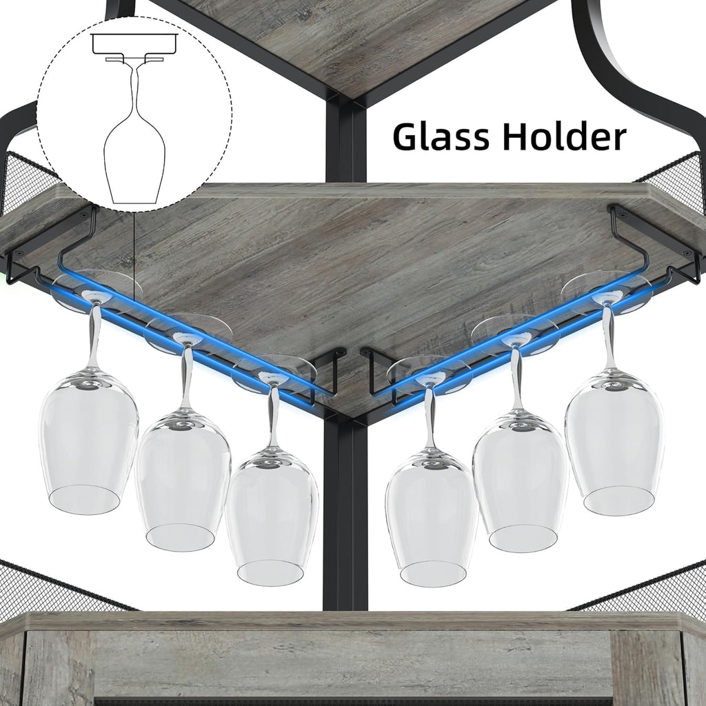 Corner Wine Cabinet with Detachable Wine Rack and Glass Holder, Grey N794