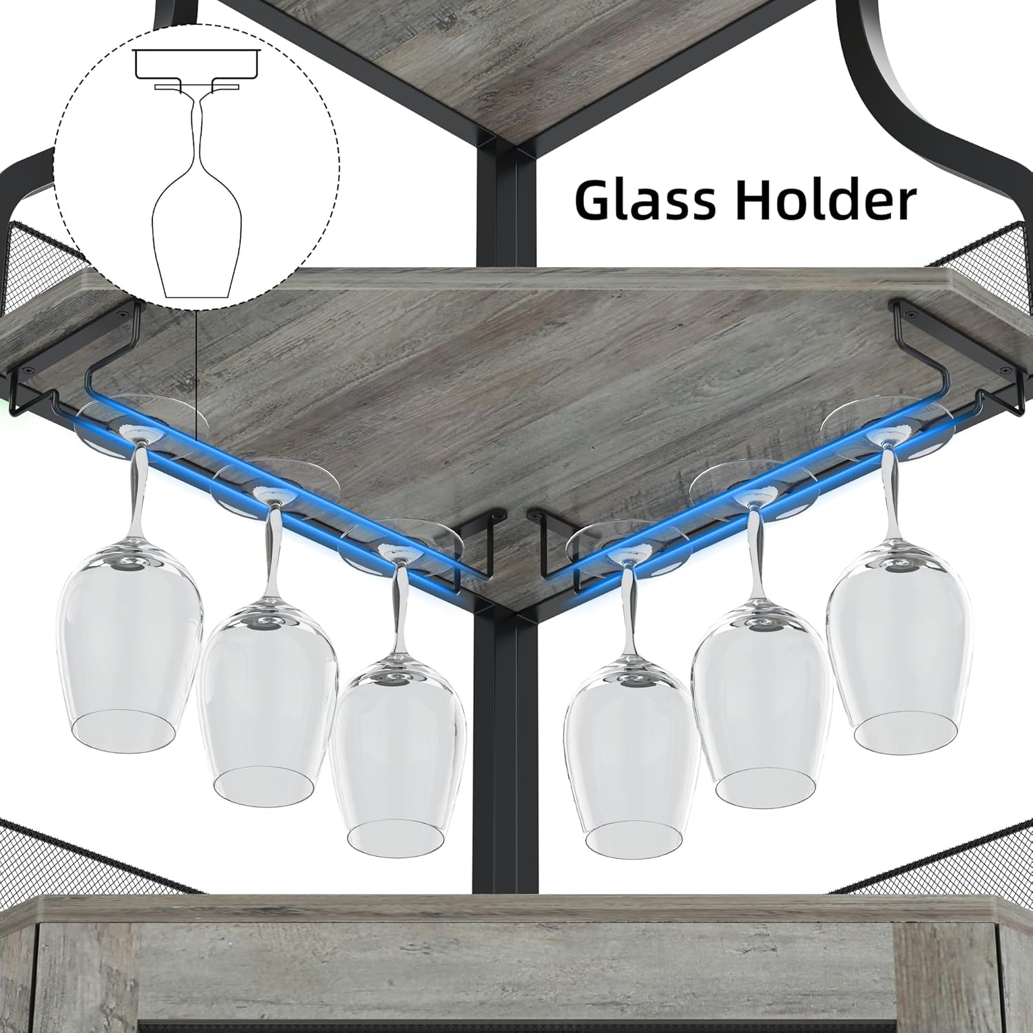 Corner Wine Cabinet with Detachable Wine Rack and Glass Holder, Grey N794