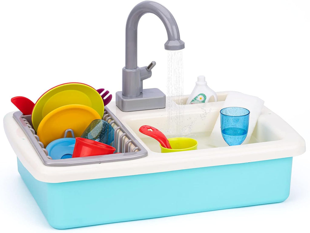 20 PCS Baby Bath Play Sink Toys, Electric Dishwasher Play Kitchen Set with Running Water H7625