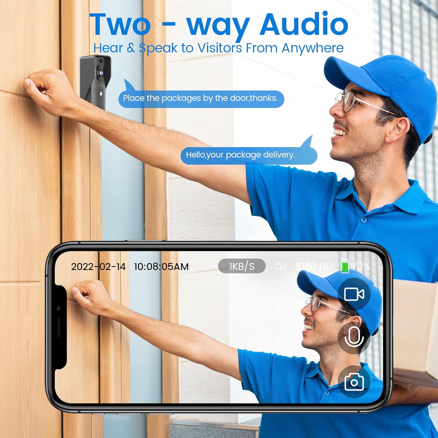 Video Doorbell Camera with Two-Way Audio, 1080P HD, PIR Motion Detection, Solar Energy A984