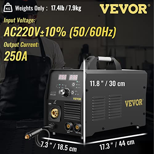 250Amp MIG Welder 3 in 1 220V Flux Core Gas Solid Wire Welding Machine with Torch J143085