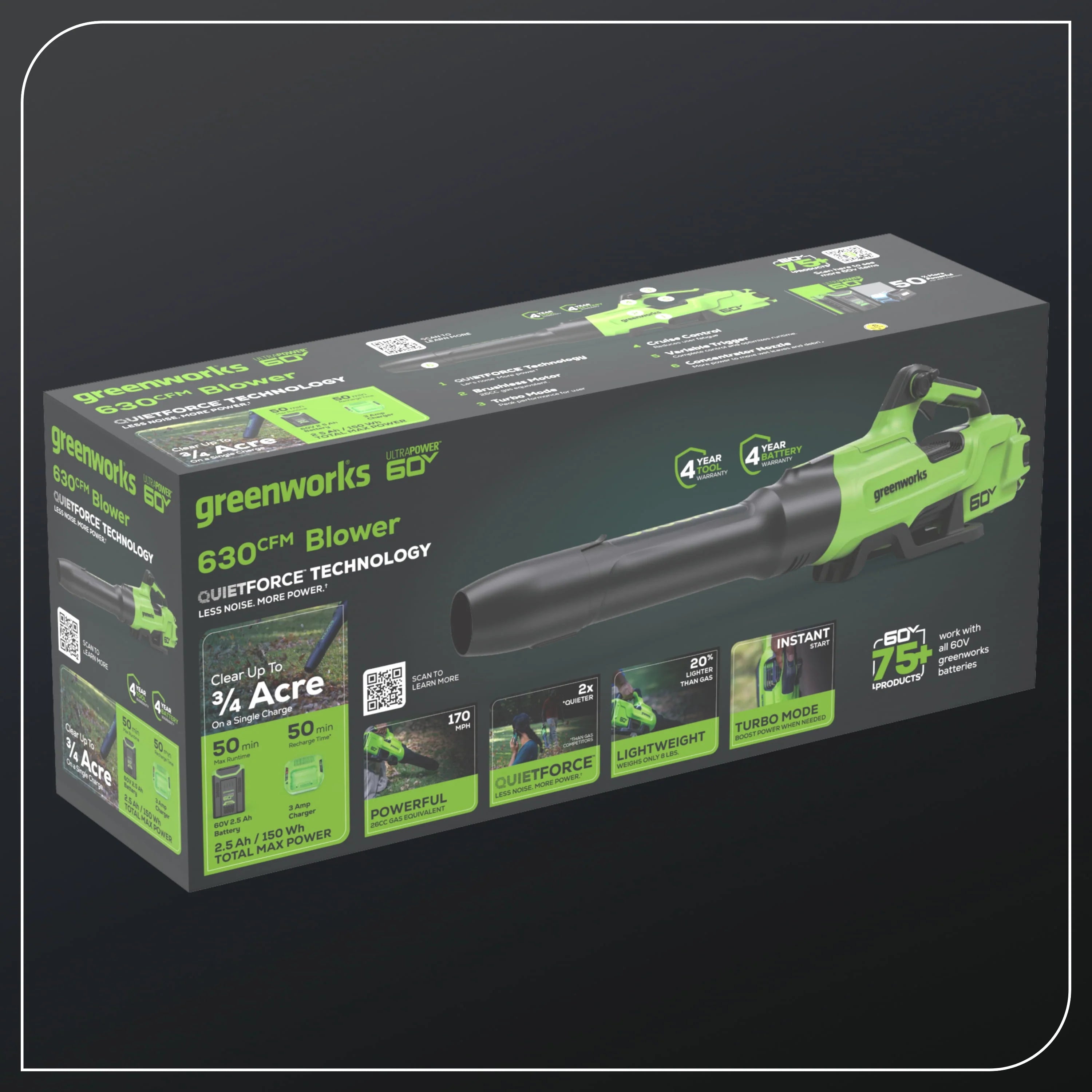 60V 630 CFM 170 MPH Leaf Blower with 2.5 Ah Battery & 3 Amp Charger M684