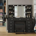 Black Vanity Desk with Lighted Mirror and Chair P75026