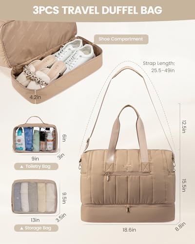 Travel Duffle Bag with Shoe Compartment, 42L Overnight Bag, 3Pcs Set S65297