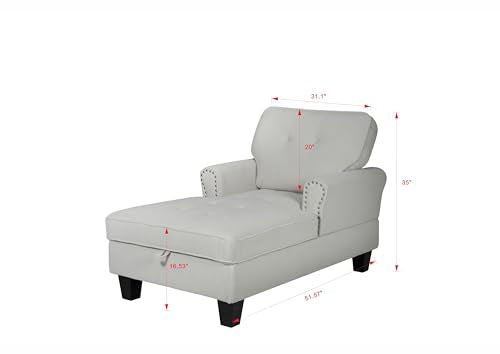 Beige Corduroy Chaise Lounge with Storage X3174