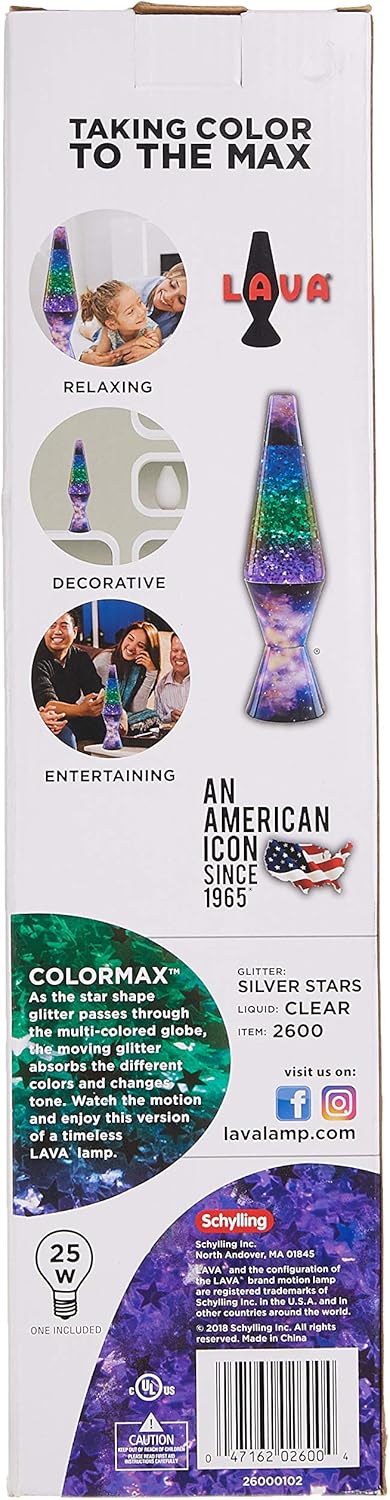 14.5-inch Silver Glitter Clear Liquid Tri-Colored Globe Decal Base Lava Lamp K286081