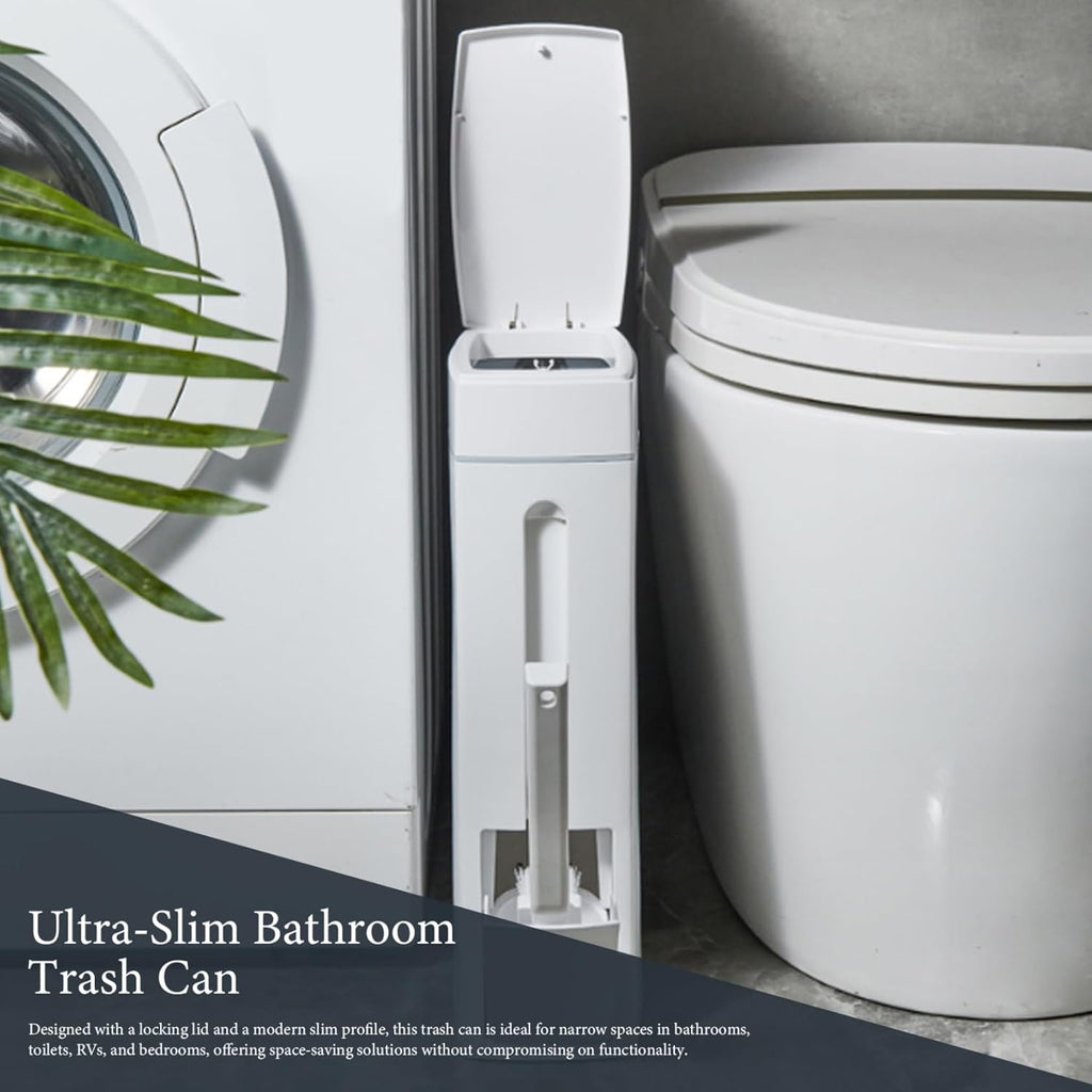 White 1.2-Gallon Slim Bathroom Trash Can with Lid U808494