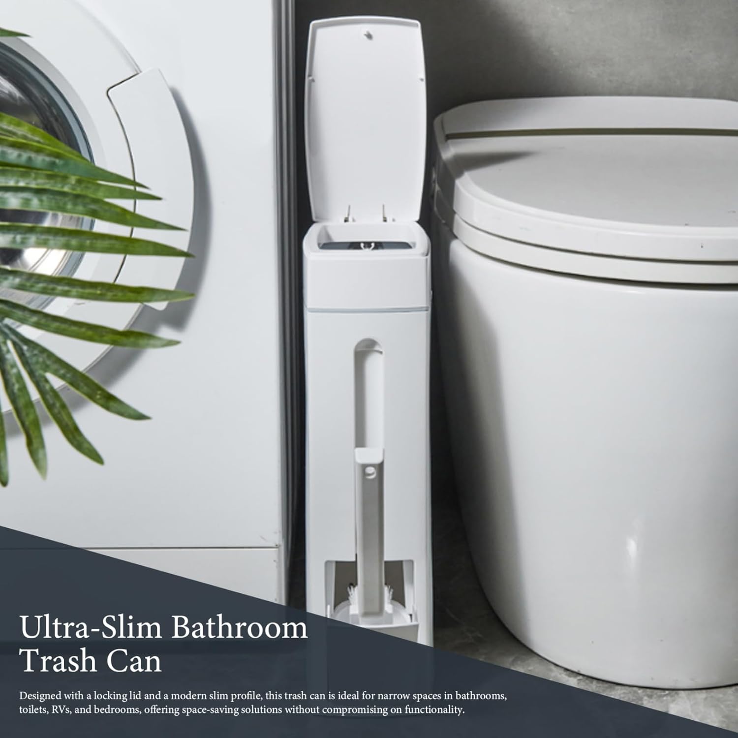 White 1.2-Gallon Slim Bathroom Trash Can with Lid U808494