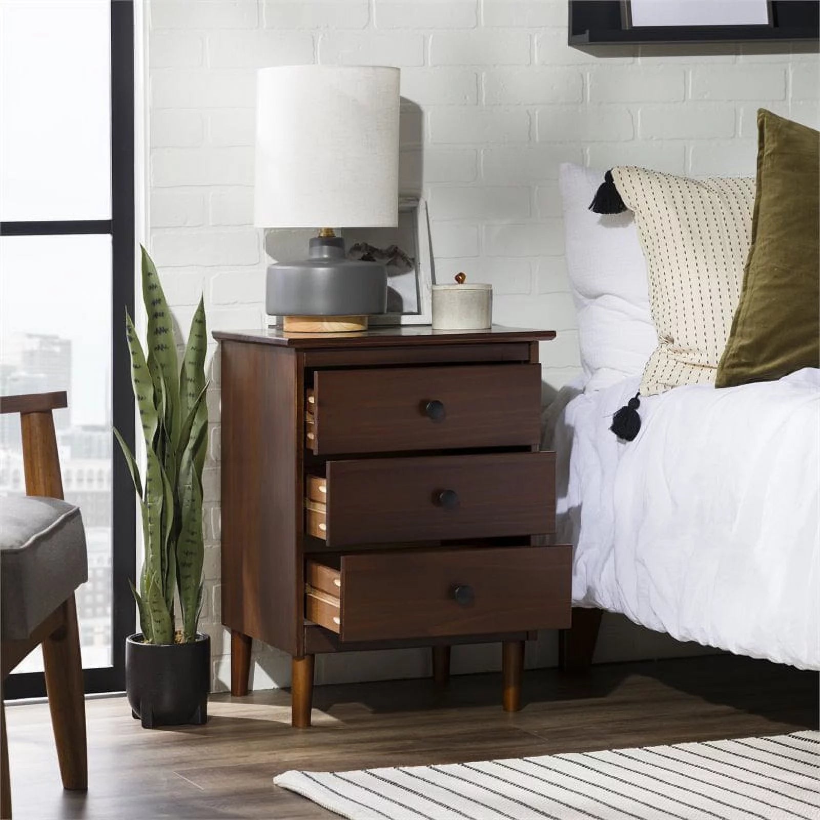 3 Drawer Solid Wood Nightstand H8096