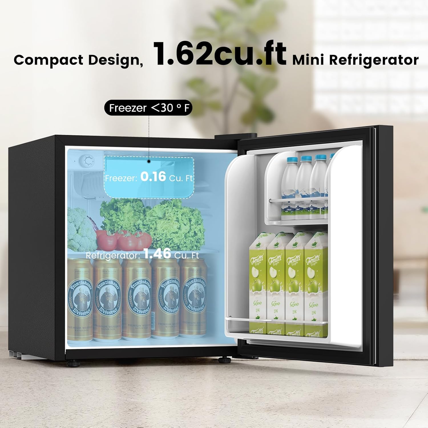 Compact Refrigerator 1.62 Cu Ft Mini Refrigerator with Freezer Single Door Black D60641