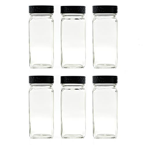 12 PCS Black 4 oz Glass Spice Jars with Airtight Plastic Caps and Shaker Lids S26614
