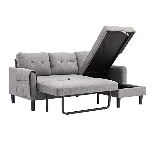Modular Sectional Sofa with Storage Chaise, Pull Out Sleeper Sofa Bed, L Shaped Convertible Sleeper Couch K3499