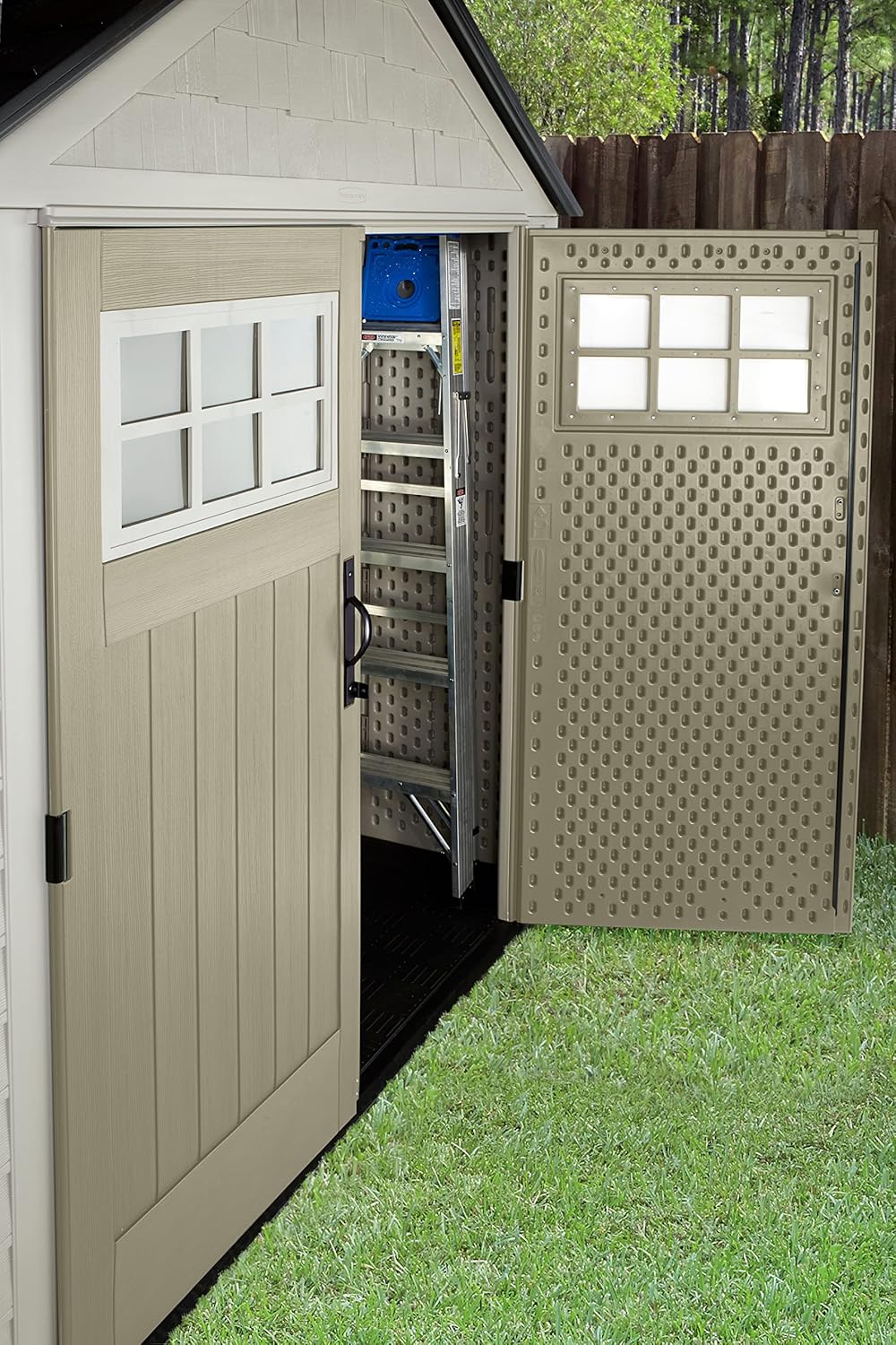 Beige/Brown 7 x 7 Ft Resin Outdoor Storage Shed W38723