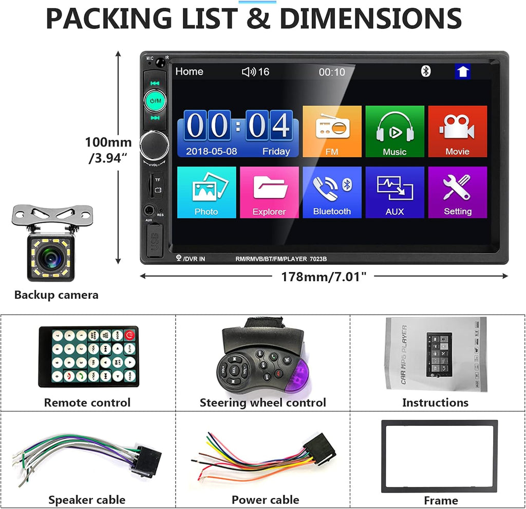 2 Din 7 Inch Touch Screen Car Stereo with Bluetooth L831698