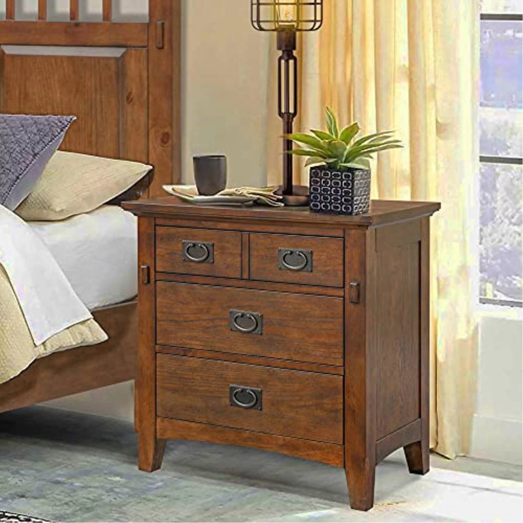 3-Drawer Solid Wood Nightstand in Amish Brown E541