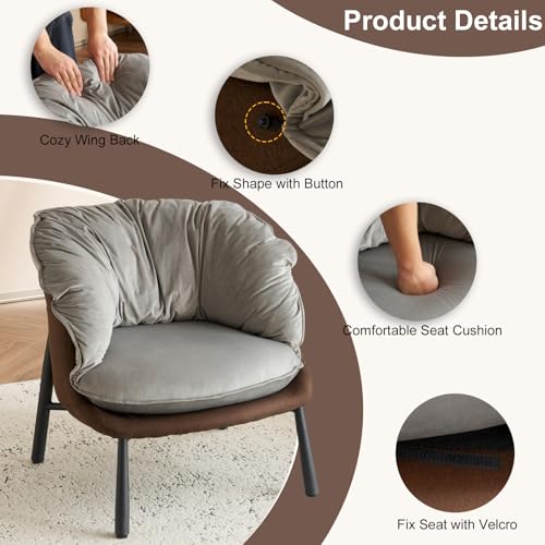 Black & Gray Velvet Barrel Chair with Metal Legs J433369